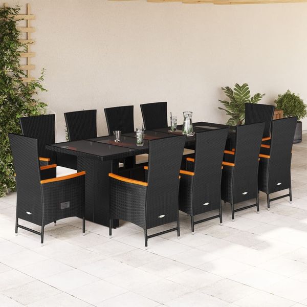 vidaXL 11-tlg. Garten-Essgruppe mit Kissen Schwarz Poly Rattan 3277534