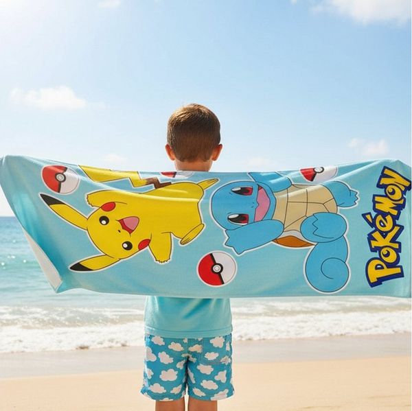 MTOnlinehandel Badetuch Pokémon 70x120 cm mit Pikachu & Schiggy, 100% Baumwolle (1-St), weich, saugstark & perfekt für kleine Pokémon-Fans