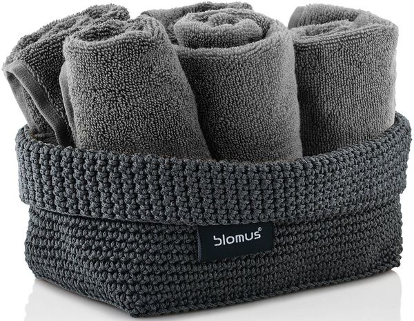 blomus -TELA- Häkelkorb L aus Kunstfaser, Anthrazit, Korb für Aufbewahrung, hochwertige Verarbeitung, exklusive Optik, ideal für Handtücher, Kosmetik etc. (H / B / T: 9 x 12 x 20 cm, Anthrazit, 68885)