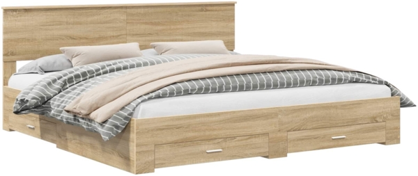 vidaXL Bettrahmen mit Kopfteil Sonoma-Eiche 200x200 cm Holzwerkstoff 3410856 Bild 1