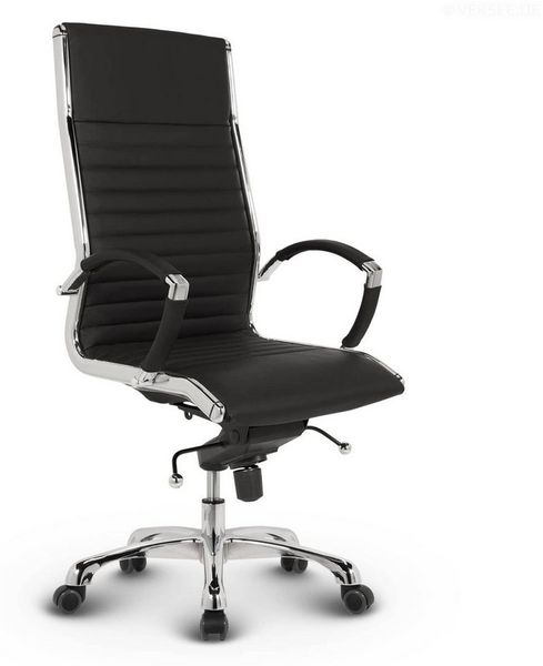 VERSEE Design Bürostuhl Chefsessel Montreal - Echt-Leder - schwarz - Drehstuhl, Bürodrehstuhl, Schreibtischstuhl, Chefstuhl, Designklassiker, hochwertige Verarbeitung, Stuhl, 150 kg Belastbarkeit
