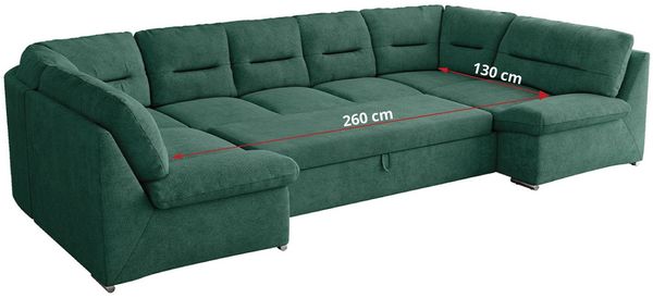 Ecksofa, Sofa big XXL, Wellenfedern, Wohnlandschaft XXL, mit Schlaffunktion - COMODO U - Grün Stoff Bild 8