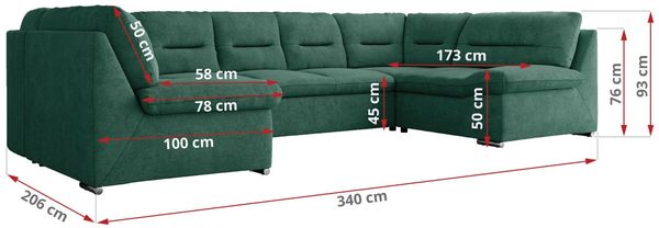 Ecksofa, Sofa big XXL, Wellenfedern, Wohnlandschaft XXL, mit Schlaffunktion - COMODO U - Grün Stoff Bild 7