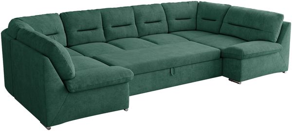Ecksofa, Sofa big XXL, Wellenfedern, Wohnlandschaft XXL, mit Schlaffunktion - COMODO U - Grün Stoff Bild 5