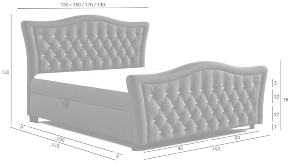 Boxspringbett Schlafzimmerbett TURHAN 180x200cm Stoff Elisa Velvet Dunkelblau Bild 3