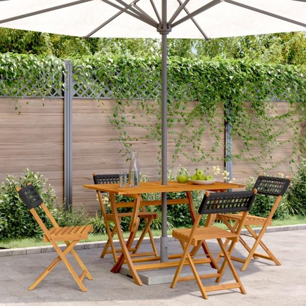 vidaXL Gartenstühle 4 Stk. Klappbar Schwarz Poly Rattan & Massivholz 3214592