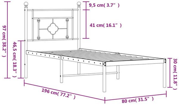 vidaXL Bettgestell mit Kopfteil Metall Schwarz 75x190 cm 374329 Bild 11