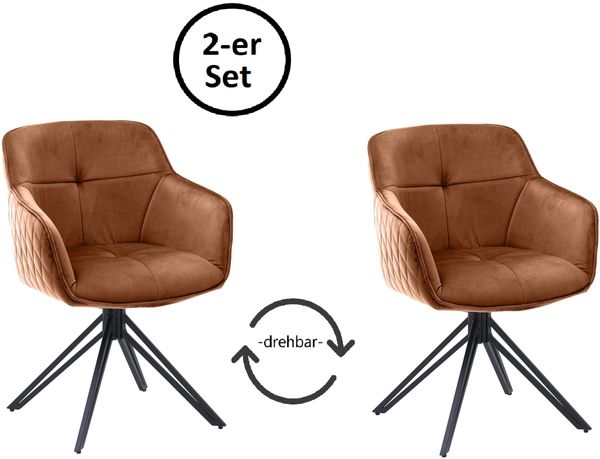 Armlehnstuhl >Emma/Edith< (2er Set) in rost, Samtbezug - 59x82x62cm (BxHxT)