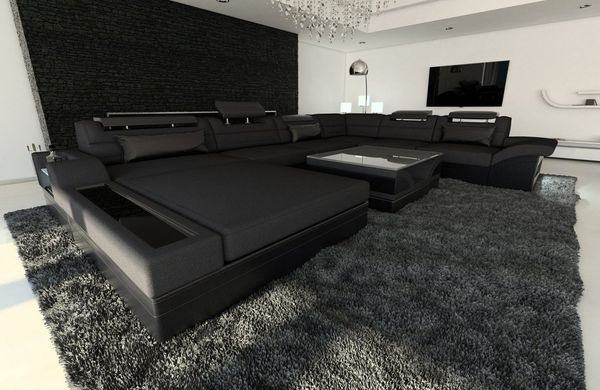 Sofa Dreams Wohnlandschaft Polster Stoff Sofa Mezzo XXL U Form Stoffsofa Couch, mit LED, wahlweise mit Bettfunktion als Schlafsofa, Designersofa
