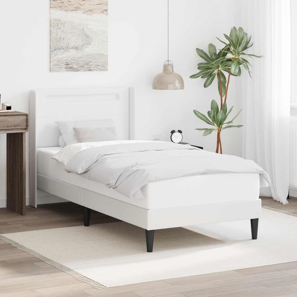vidaXL Bettrahmen mit LED-Lichtleisten Weiß 90 x 200 cm Kunstleder 42027968