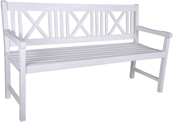Gartenbank NICE 3-Sitzer - 154cm Breit, Eukalyptus, Weiß | Terrassenbank Wetterfest Sitzbank Outdoor Bank