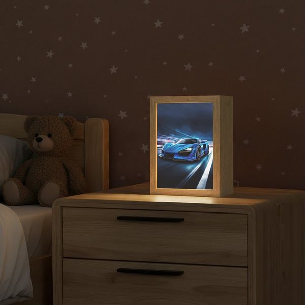 OnlyWow Nachttischlampe Lightbox Auto - Blau - Jungen - Kind, Dimmbar, Farbwechsel, LED, Warmweiß, Kaltweiß, Neutralweiß Einstellbar, Nachtlicht, Kinder- und Babyzimmer, Dimmbar, mit Kabel, Tischleuchte