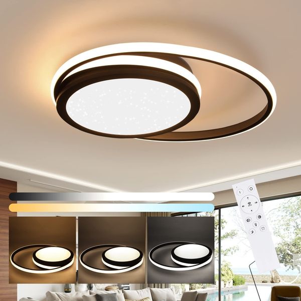 ZMH Deckenlampe LED Deckenleuchte Wohnzimmer - Schwarz Dimmbar Wohnzimmerlampe Modern Rund küchenlampe 56W Deckenbeleuchtung mit Sternnenhimmel Design für Schlafzimmer Arbeitszimmer Hotel Büro Küche