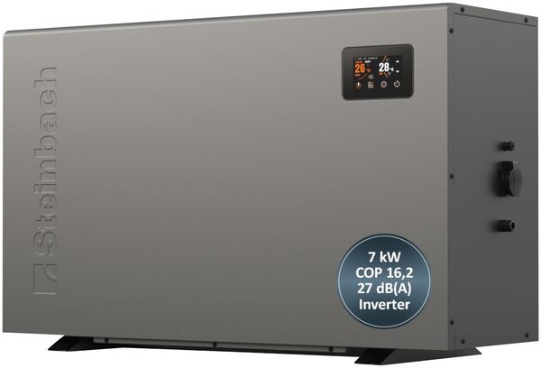 Steinbach Swimming Pool Inverter Wärmepumpe "Silent 7" (Modell 2026),für Pools bis 30.000 l, 7 kW Heizleistung