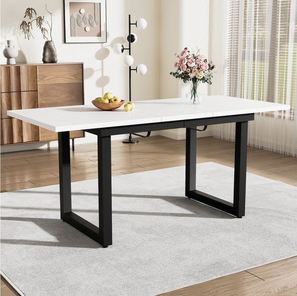 Flieks Esstisch (1-St), ausziehbar 140-180cm Tischplatte Küchentisch rechteckig, Eisenbeine