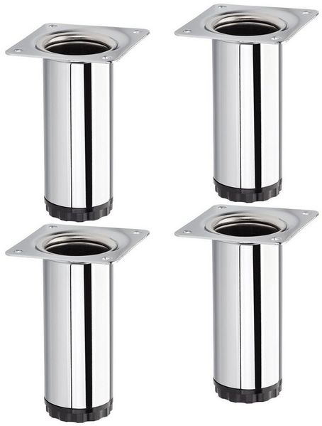 SO-TECH® Möbelfuß 4 Stück BRAVO Höhe 100 mm (10 mm) Ø 40 mm Chrom poliert, höhenverstellbar, aus Stahl, belastbar bis 50 kg pro Stützfuß