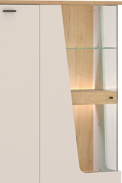 Lomadox Wohnwand CARMONA-129, (4-St, Highboard Lowboard Vitrine Wandregal), in Kaschmir und Eiche, inkl. LED-Beleuchtung