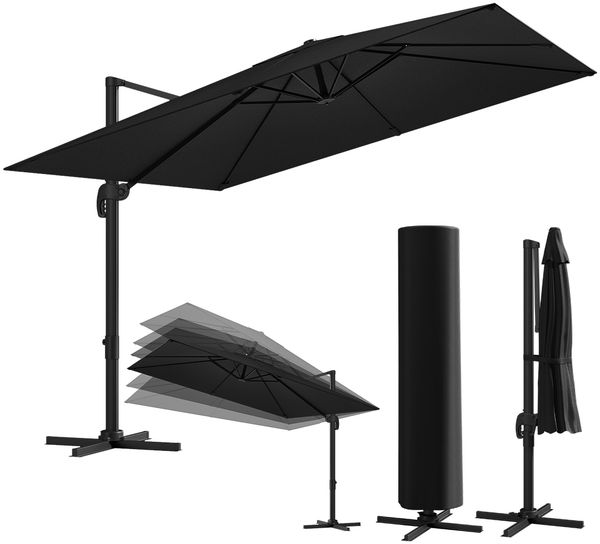 STEELSØN 'Lyrion' Sonnenschirm 300x300 cm quadratisch, neigbar und 360-Grad drehbar, schwarz, Ampelschirm inkl. Abdeckung, UV50+