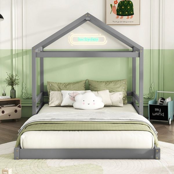 Flieks Kinderbett, Massivholzbett Hausbett Doppelbett 140x200cm mit Lattenrost