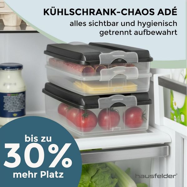 Hausfelder Frischhaltedose Aufschnittdosen Set mit Deckel, 6 x flach, 2 x hoch, Anthrazit, Kunststoff, (Set, 8-tlg, 6x flach, 2x hoch), Kühlschrank Organizer, BPA-frei, stapelbar