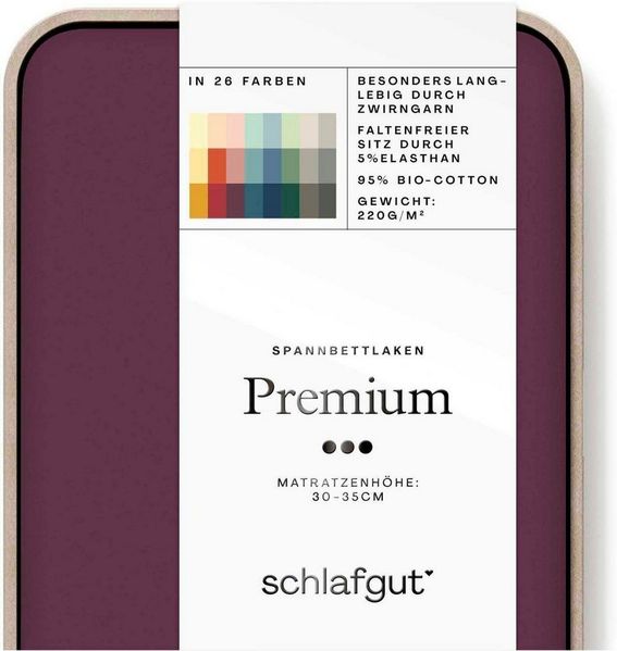 Schlafgut Spannbettlaken PREMIUM Mako-Zwirn-Jersey, 220 g/m², 95% Bio-Baumwolle, 5% Elasthan, Mako-Zwirn-Jersey, Gummizug: rundum, (1 Stück), Bettlaken bis 30 cm Höhe, PREMIUM-Qualität langlebig, perfekter Sitz Bild 2