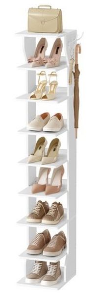 VASAGLE Schuhregal schmal, Standregal mit 9 Ebenen, platzsparend, für Eingangsbereich, Ecke, Schuhablage, mattweiß