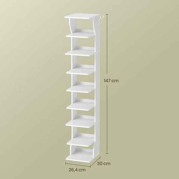 VASAGLE Schuhregal schmal, Standregal mit 9 Ebenen, platzsparend, für Eingangsbereich, Ecke, Schuhablage, mattweiß Bild 3