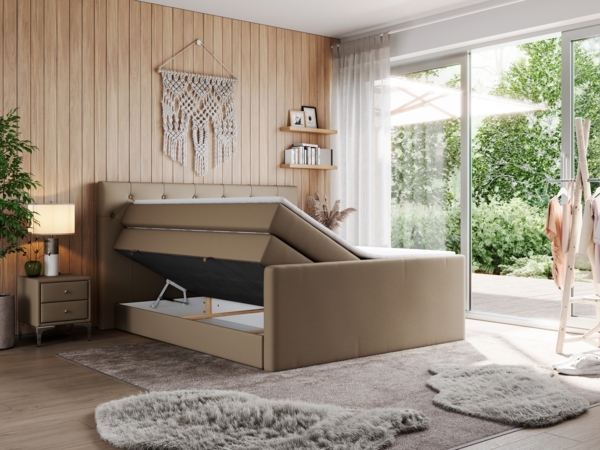 Boxspringbett KING VELEN, Doppelbett mit Multipocket-Matratze, Polsterbett mit Kopfstütze - 160x200 - Braun Kunstleder - H4 Bild 2