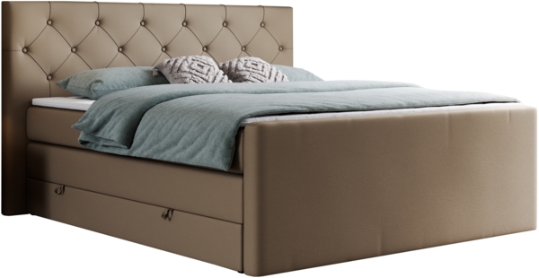 Boxspringbett KING VELEN, Doppelbett mit Multipocket-Matratze, Polsterbett mit Kopfstütze - 160x200 - Braun Kunstleder - H4 Bild 3
