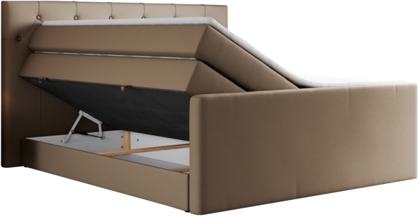 Boxspringbett KING VELEN, Doppelbett mit Multipocket-Matratze, Polsterbett mit Kopfstütze - 160x200 - Braun Kunstleder - H4 Bild 4