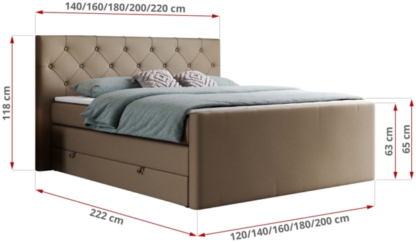Boxspringbett KING VELEN, Doppelbett mit Multipocket-Matratze, Polsterbett mit Kopfstütze - 160x200 - Braun Kunstleder - H4 Bild 5