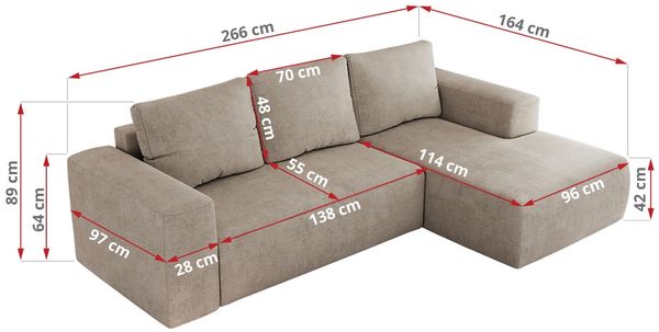 Ecksofa mit Schlaffunktion, Bettkasten und losen Kissen für das Wohnzimmer - TRENTINO - Beige Stoff - rechts Bild 7