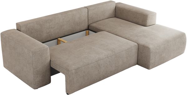 Ecksofa mit Schlaffunktion, Bettkasten und losen Kissen für das Wohnzimmer - TRENTINO - Beige Stoff - rechts Bild 6