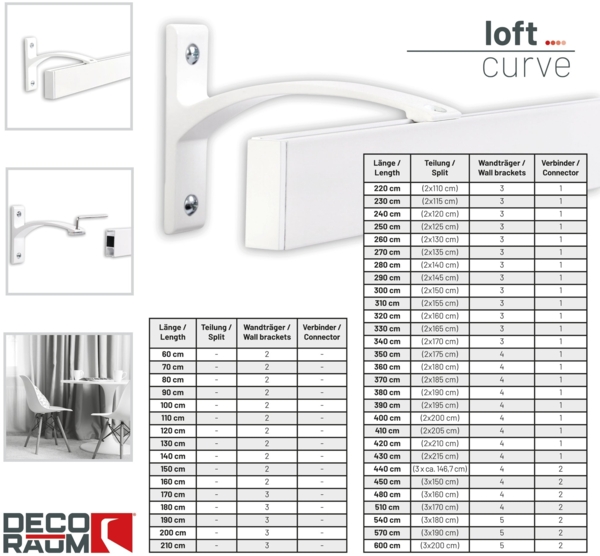 Deco-Raum® Gardinenschiene Innenlauf Curve | Länge: 220cm | Material: Aluminium | Farbe: Weiß Bild 3