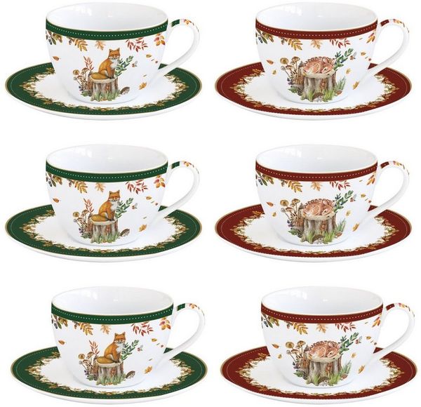 EasyLife Tasse Forest Dream, Porzellan, Spülmaschinengeeignet, Mehrfarbig, Fuchs, H: 7cm