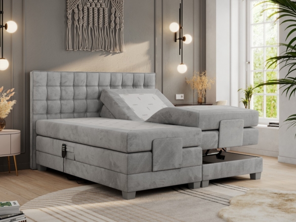 Boxspringbett elektrisch verstellbar, Schlafzimmerbett, Bettkasten - ELEKTRO - 200 x 200 cm - Hellgrau Velvet - H3 Bild 3