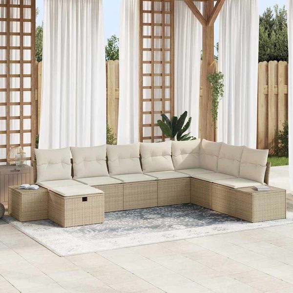 vidaXL Garten-Sofa-Set mit Kissen 8 pcs Beige Poly Rattan 3360762