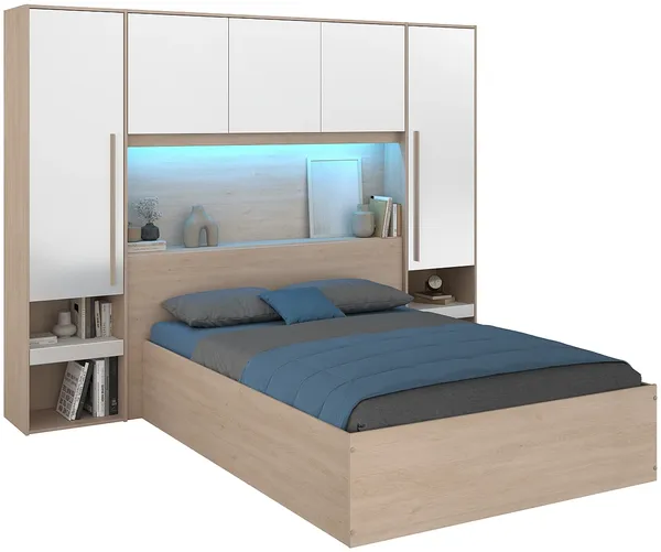 Vente-unique - VELONA Bett Holz, Platte BeigeWeiß - B 240 cm x H 202,8 cm x L 265,2 cm Bild 4