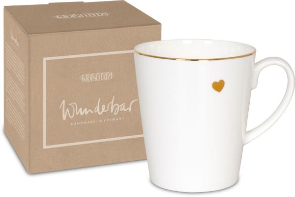 KÖNITZ Becher Wunderbar GOLDEN HEART im Geschenkkarton - 600 ml aus Bone China Porzellan