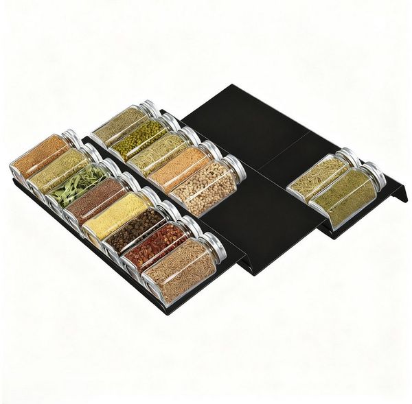 Lifewit Servierständer Justierbare Gewürzschublade Organizer, Expandable Gewürzregal, (6-tlg), Geneigtes