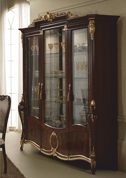 Casa Padrino Luxus Barock Vitrine Dunkelbraun / Gold 198 x H. 231 cm - Barock Möbel - Made in Italy
