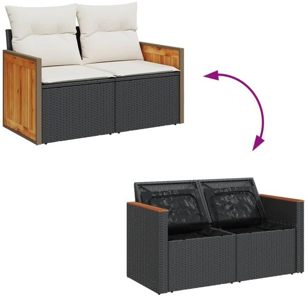 vidaXL Gartensofa mit Kissen 2-Sitzer Schwarz Poly Rattan 366022 Bild 7