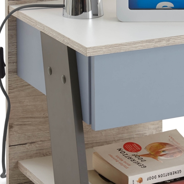 Jugendzimmer Set mit Kommode 3-teilig LEEDS-10 in Sandeiche Nb. mit weiß, Lava und Denim Blau Bild 6