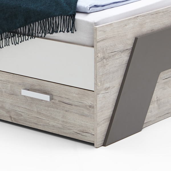 Jugendzimmer Set mit Kommode 3-teilig LEEDS-10 in Sandeiche Nb. mit weiß, Lava und Denim Blau Bild 4