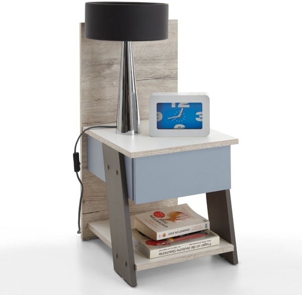 Jugendzimmer Set mit Kommode 3-teilig LEEDS-10 in Sandeiche Nb. mit weiß, Lava und Denim Blau Bild 5