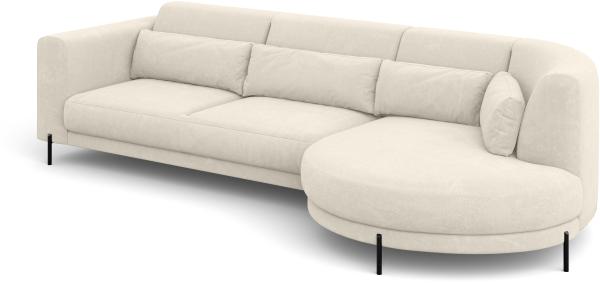 MEBLINI Ecksofa mit Kissen und Metallbeinen - Abgerundetes Sofa - Couch L-Form - Eckcouch - Wohnlandschaft - BOBBY - 319x159x89cm Rechts - Creme Samt