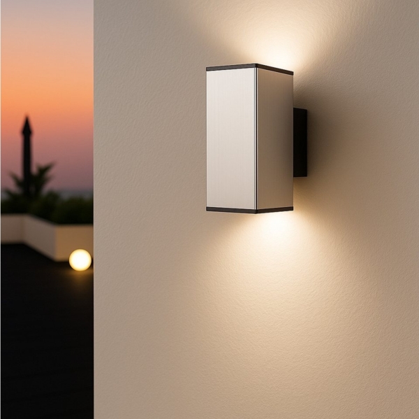 MeLiTec LED Wandleuchte LED Wand-Außenleuchte eckig 146 Edelstahl matt, Warmweiß, Up & Down-Leuchte, Edelstahl, Wandlampe eckig, Indoor Outdoor, IP44