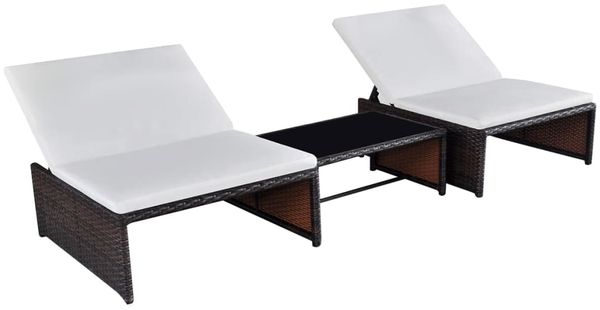 vidaXL Outdoor-Lehnstühle 2 Stk. mit Tisch Braun Poly Rattan 43068