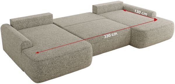 U-förmige Ecke, Ecksofa mit schlaffunktion und bettkasten, lose kissen, Wellenfeder, Big sofa XXL - CUBO U - Beige Struktur Bild 7