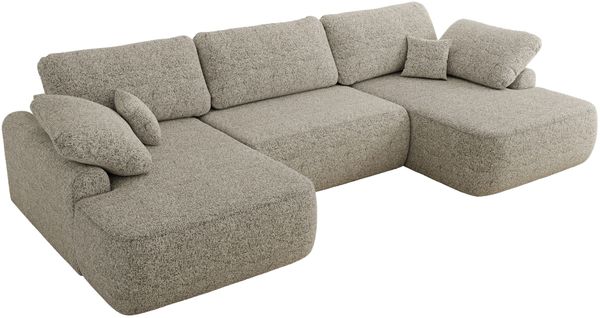 U-förmige Ecke, Ecksofa mit schlaffunktion und bettkasten, lose kissen, Wellenfeder, Big sofa XXL - CUBO U - Beige Struktur Bild 5